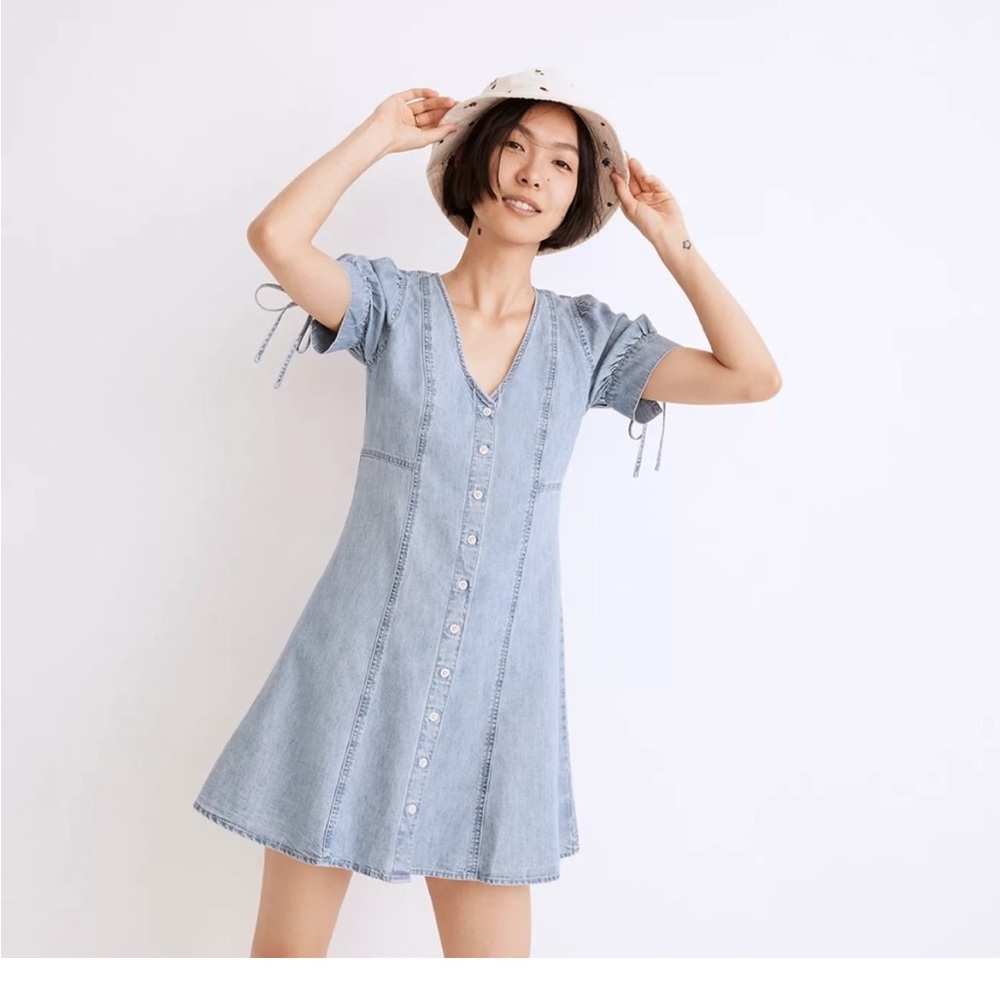 Button Front Mini Dress in Brannon Wash